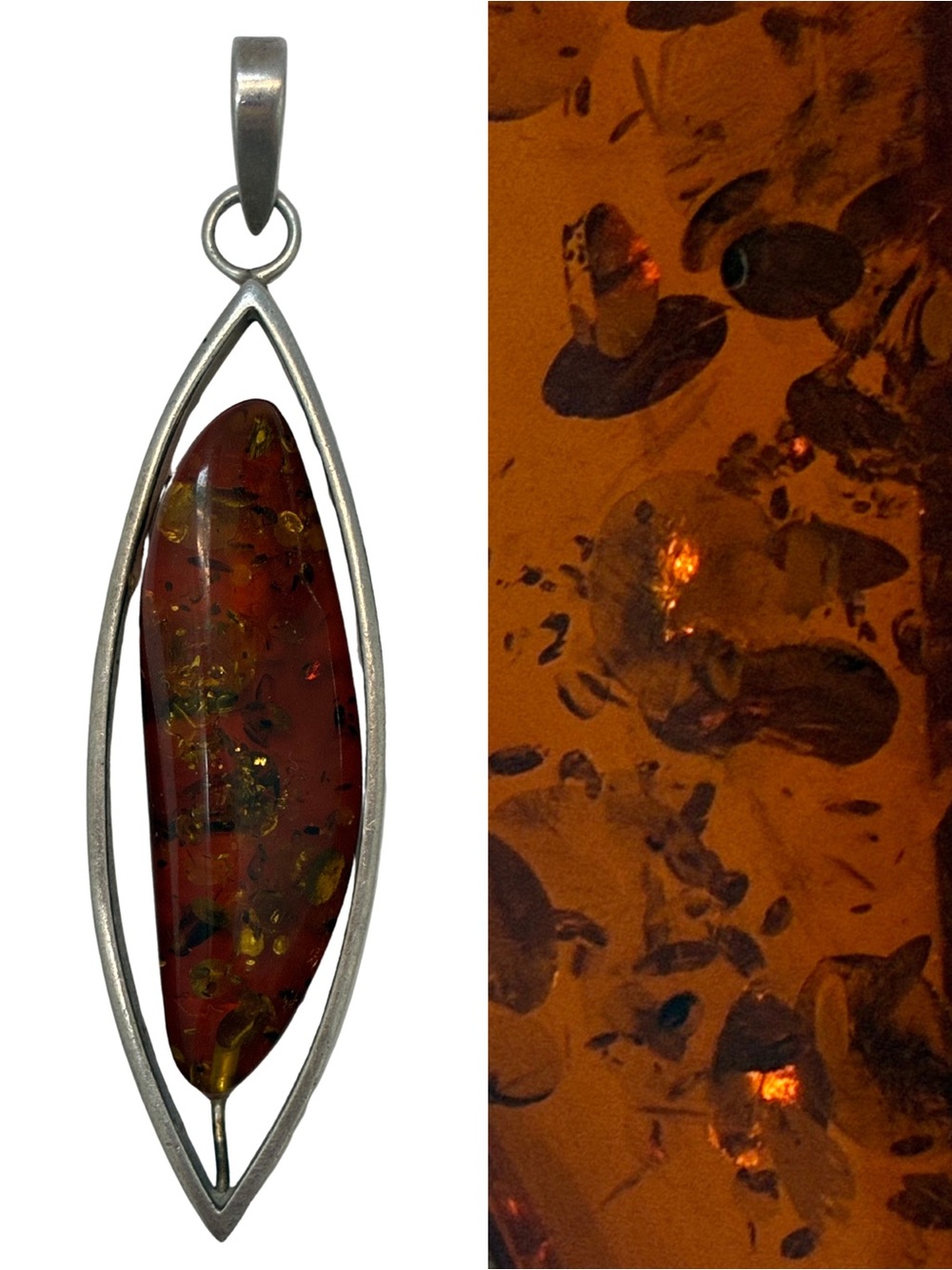 Vintage Sterling Floating Amber Pendant